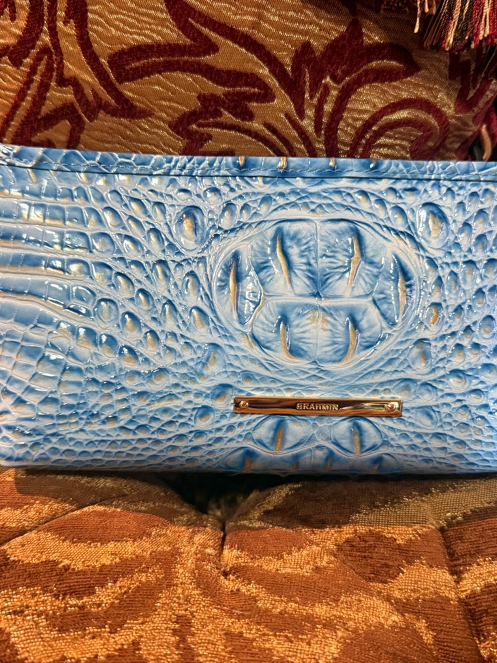 Brahmin Sky Blue Croc-Embossed Wristlet